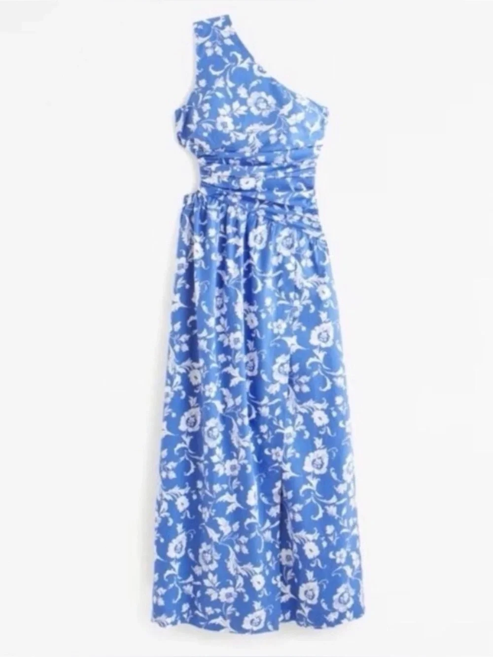 Floral One-Shoulder Blue Maxi Dress